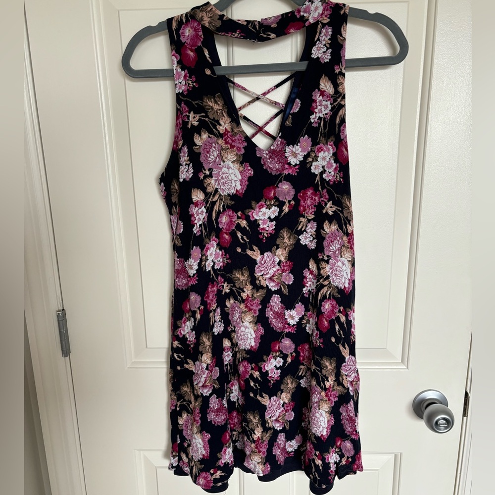 Francesca’s Blue Rain Floral Cutout Dress Size Medium
